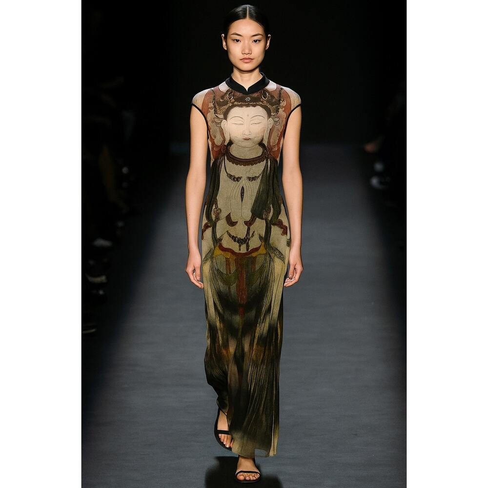 Vivienne Tam Rare‎ Kuan Yin buddha Maxi Dress MINT Condtion S